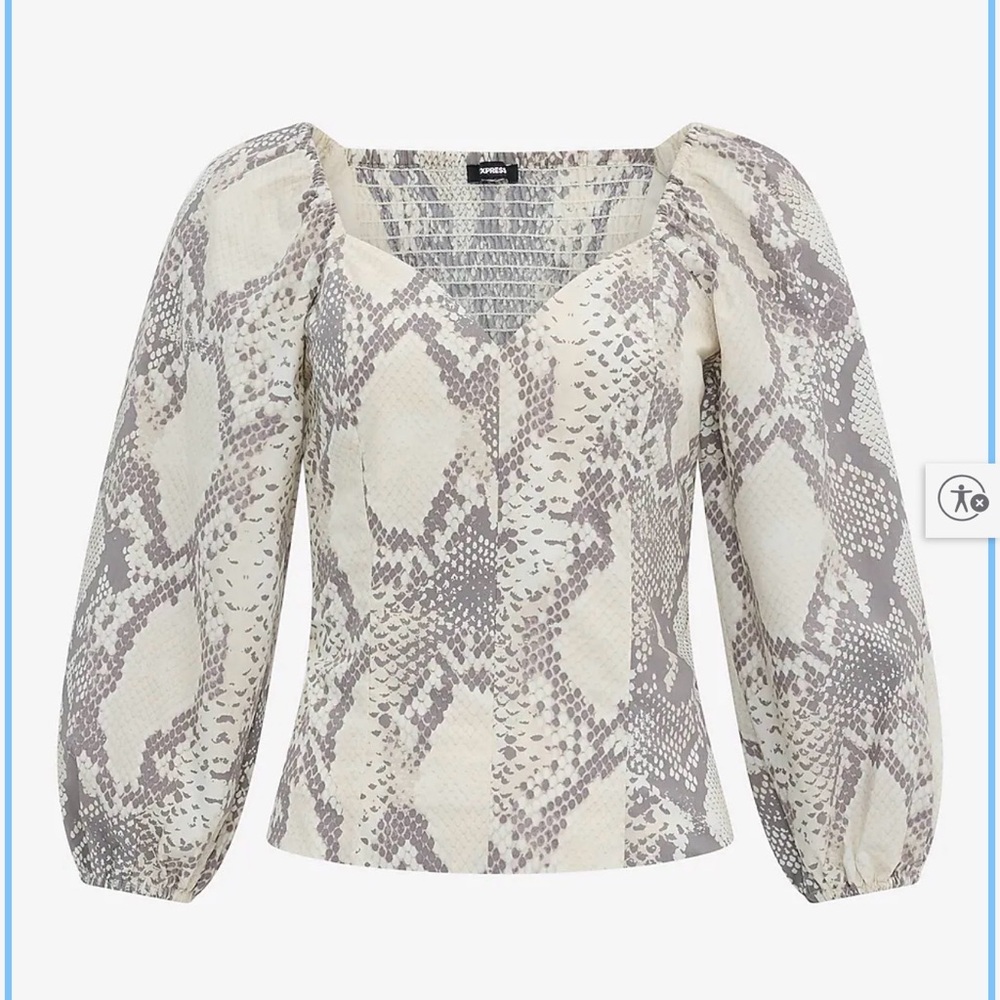 Express Beige and Gray Snake-Print V-Neck Blouse